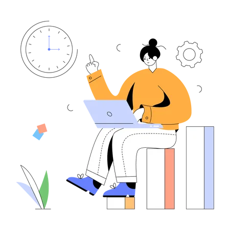 Woman working on laptop Illustration