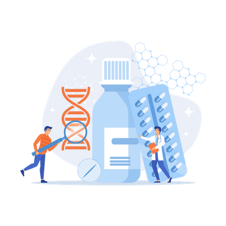 Productos farmacéuticos fabricados a partir de fuentes biológicas.  Ilustración