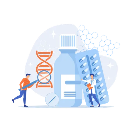 Productos farmacéuticos fabricados a partir de fuentes biológicas.  Ilustración