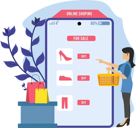 Products on sale in online shopping app  Illustration