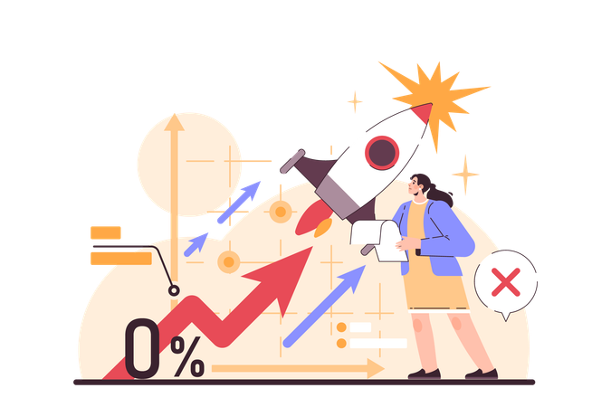 Produkteinführung einer Geschäftsfrau scheitert  Illustration