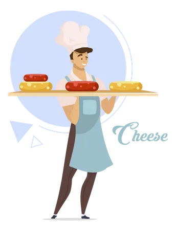 Produtor de queijo produz queijo  Ilustração
