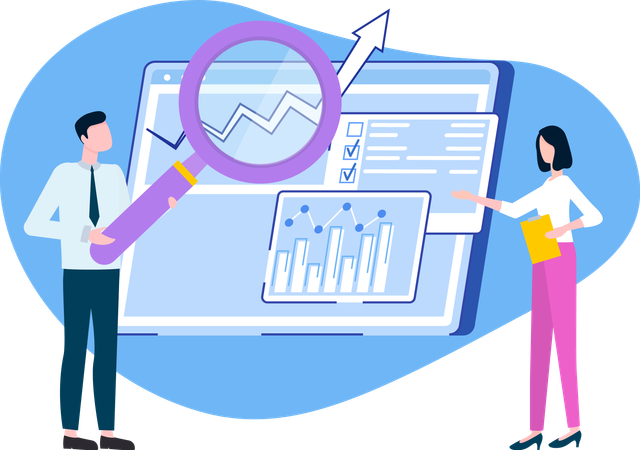 Profesional de negocios investigando datos comerciales  Ilustración