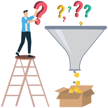 Profesionales filtrando problemas para generar ideas de negocio  Ilustración