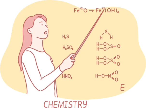 El profesor de ciencias está enseñando química.  Ilustración