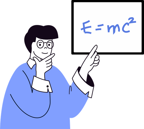 Profesor de matemáticas explicando ecuaciones matemáticas  Ilustración