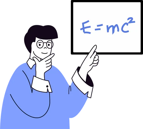 Profesor de matemáticas explicando ecuaciones matemáticas  Ilustración