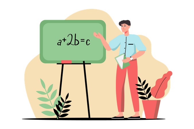 Profesor de matemáticas masculino enseñando matemáticas  Ilustración