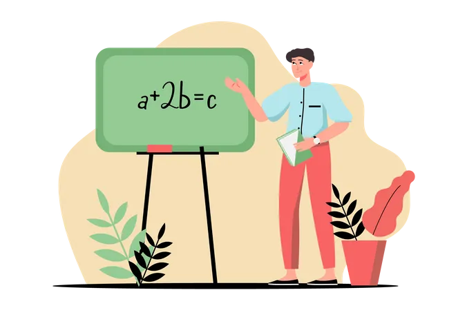 Profesor de matemáticas masculino enseñando matemáticas  Ilustración