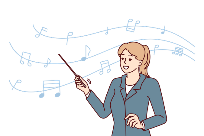 Profesor de música enseña música en clase.  Ilustración