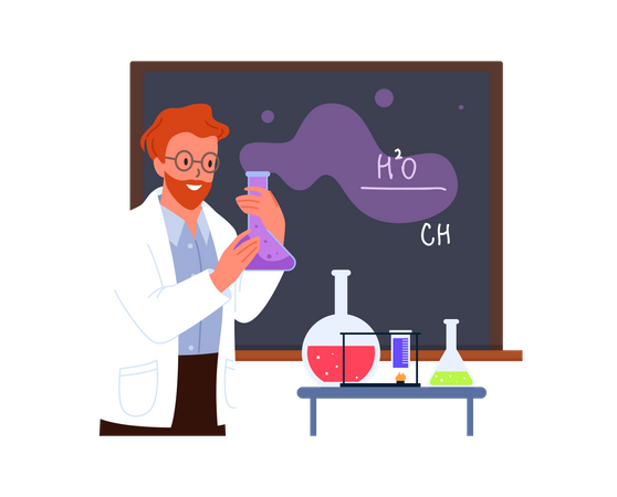 Profesor de química masculino haciendo experimento  Ilustración