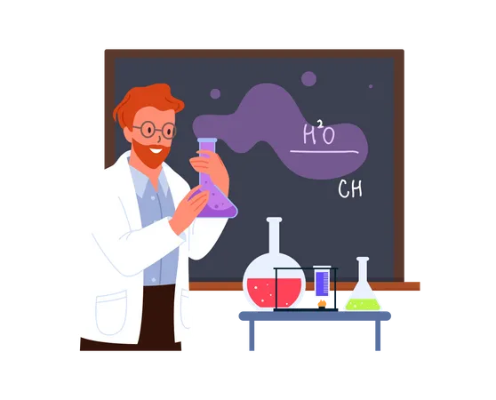 Profesor de química masculino haciendo experimento  Ilustración