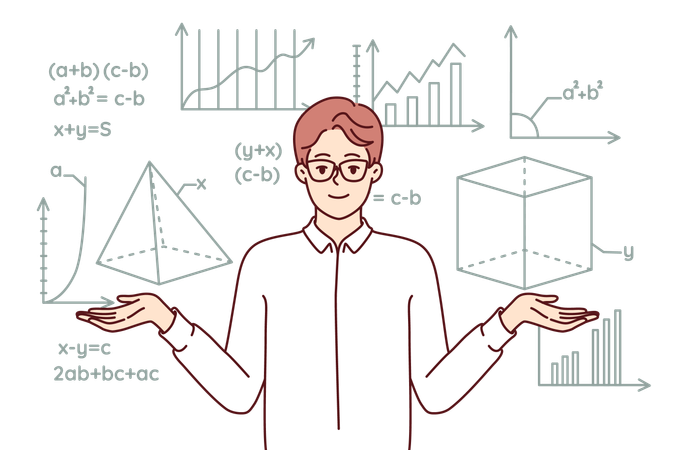 Profesor enseña sumas matemáticas  Ilustración