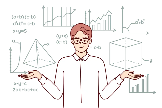 Profesor enseña sumas matemáticas  Ilustración