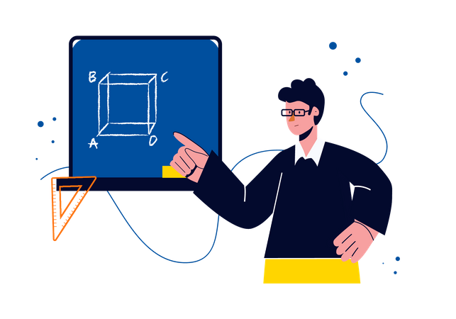 Profesor masculino enseñando geometría  Ilustración