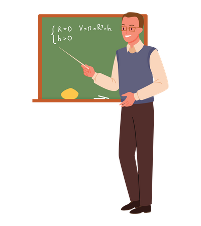 Profesor masculino enseñando matemáticas  Ilustración