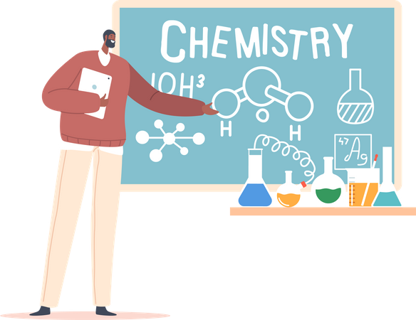 Profesor masculino enseñando química  Ilustración