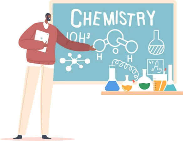 Profesor masculino enseñando química  Ilustración