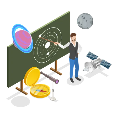 Profesor masculino enseñando sistema solar  Ilustración