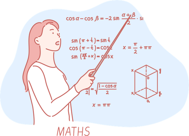 El profesor está enseñando fórmulas matemáticas.  Ilustración