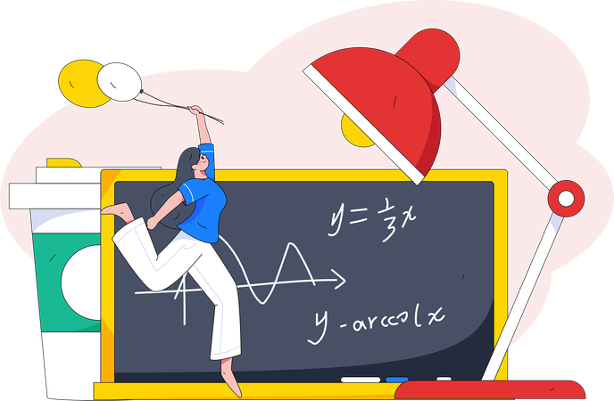 Profesor está impartiendo clase de matemáticas.  Ilustración