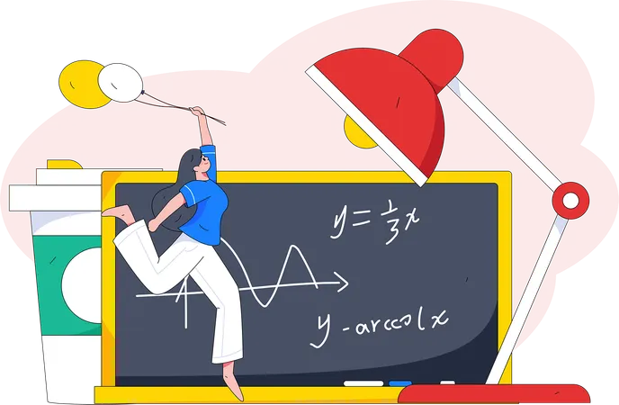 Profesor está impartiendo clase de matemáticas.  Ilustración