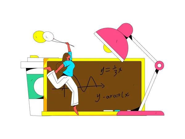 Profesor está impartiendo clase de matemáticas.  Ilustración