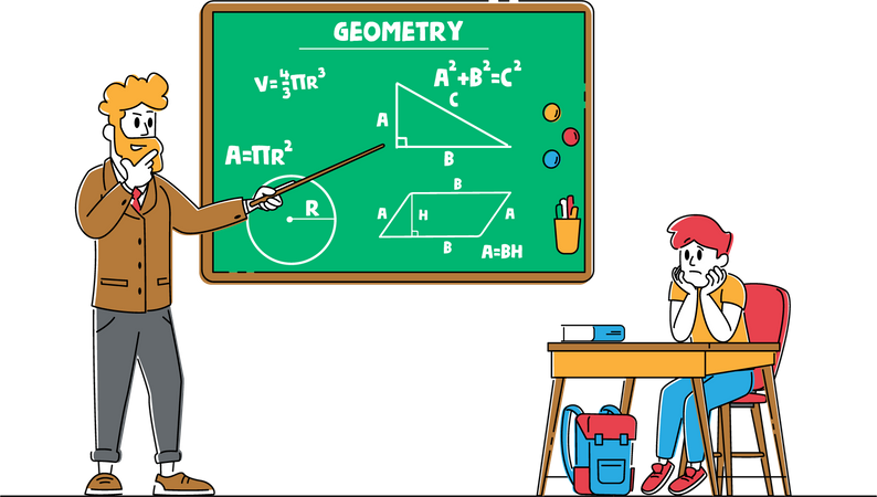 Profesor explicando la lección de geometría  Ilustración