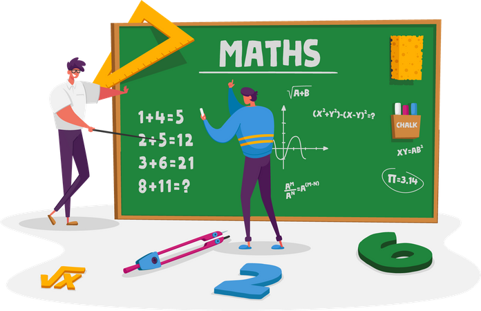 Profesor masculino explica la fórmula de matemáticas o física  Ilustración