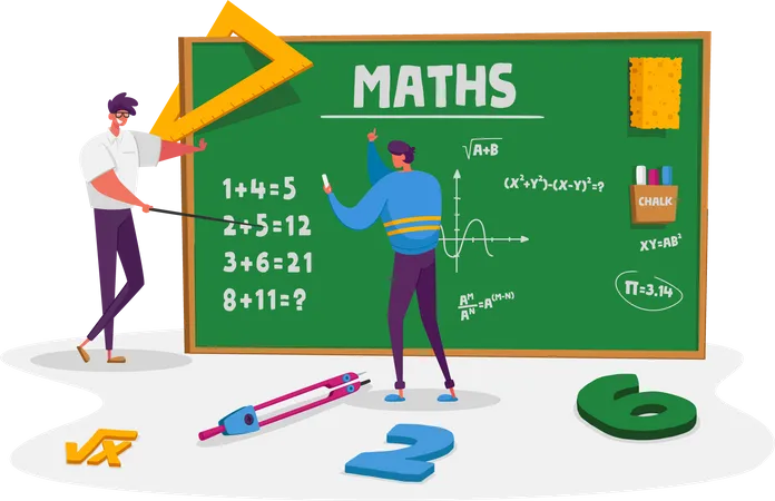 Profesor masculino explica la fórmula de matemáticas o física  Ilustración