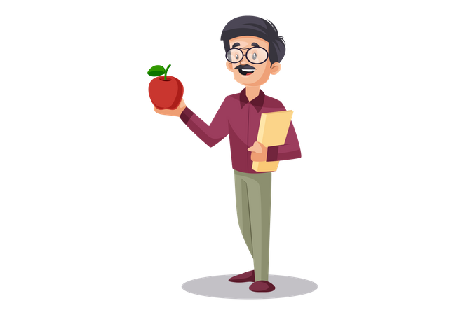 Profesor indio sosteniendo una manzana para la ley de Newton  Ilustración