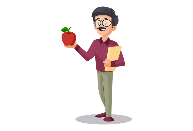 Profesor indio sosteniendo una manzana para la ley de Newton  Ilustración