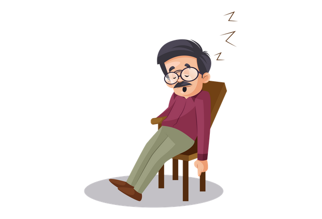 Profesor indio durmiendo en una silla  Ilustración