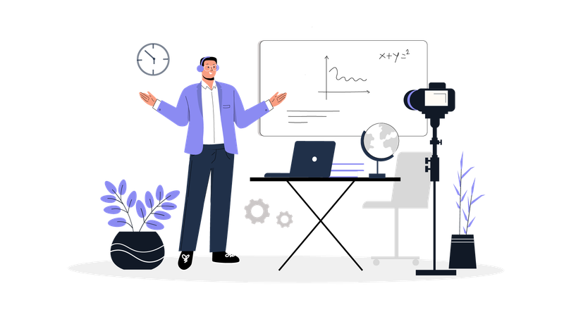 Profesor masculino enseñando matemáticas en clase en línea  Ilustración