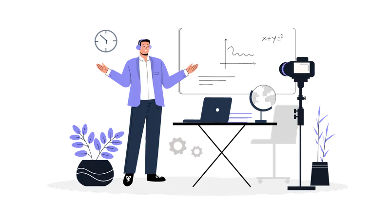 Profesor masculino enseñando matemáticas en clase en línea  Ilustración