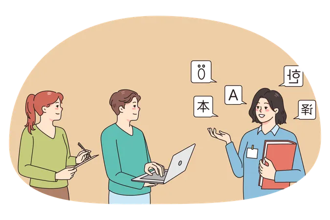 Profesora de lenguas extranjeras para estudiantes  Ilustración