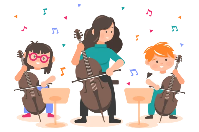 Profesora de violín enseña violín a estudiante  Ilustración