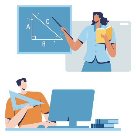 Profesora enseñando a estudiante en clase privada  Ilustración