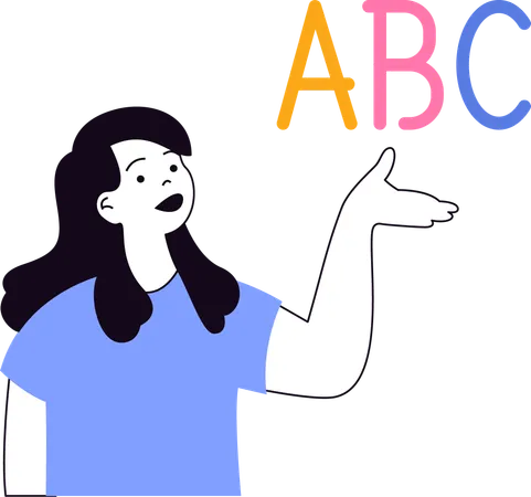 Profesora enseñando el alfabeto ABC a los estudiantes  Ilustración