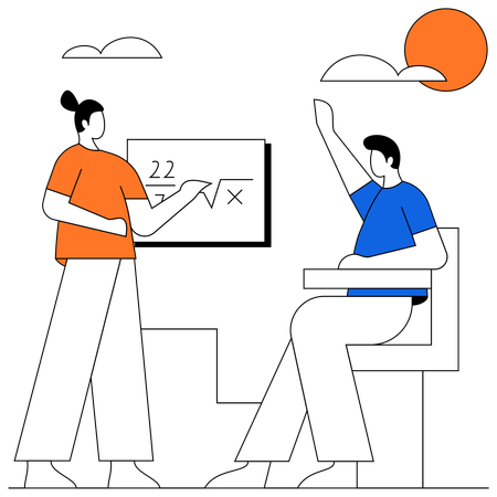 Profesora enseñando matemáticas a un niño  Ilustración