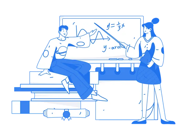 Profesora enseñando matemáticas en clase  Ilustración