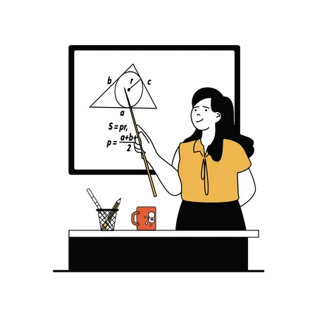 Profesora enseñando matemáticas  Ilustración