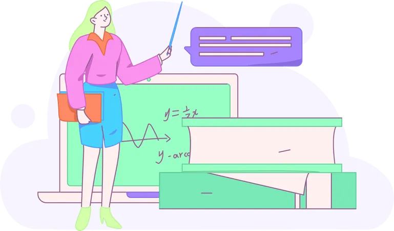 Profesora enseñando matemáticas  Ilustración