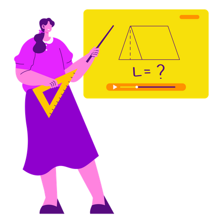 Profesora enseñando matemáticas en línea  Ilustración