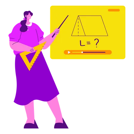 Profesora enseñando matemáticas en línea  Ilustración