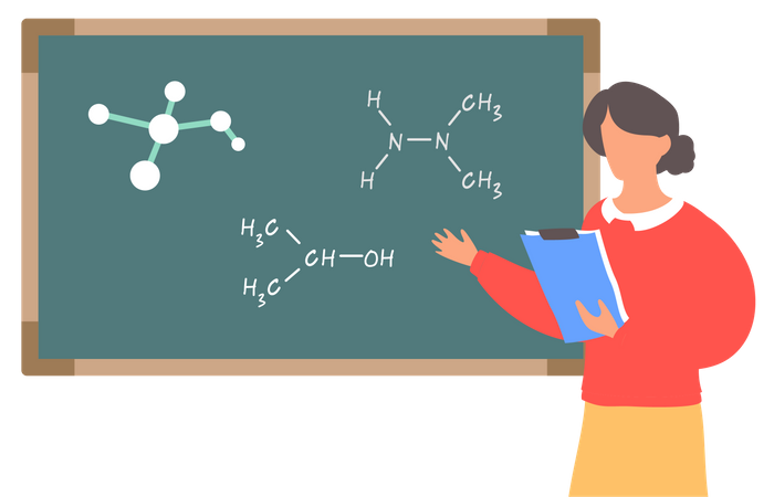 Profesora enseñando química  Ilustración