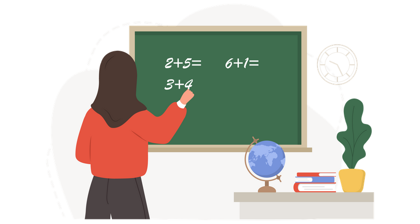 Profesora musulmana enseñando matemáticas en el aula  Ilustración