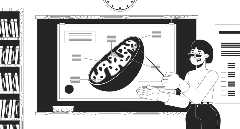 Un enseignant asiatique montre la structure cellulaire en classe  Illustration