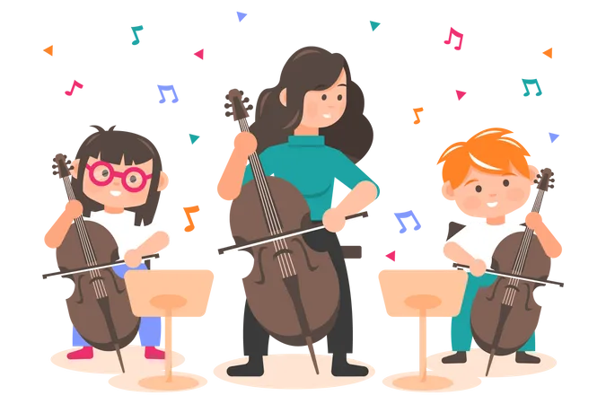 Une professeure de violon enseigne le violon à un étudiant  Illustration