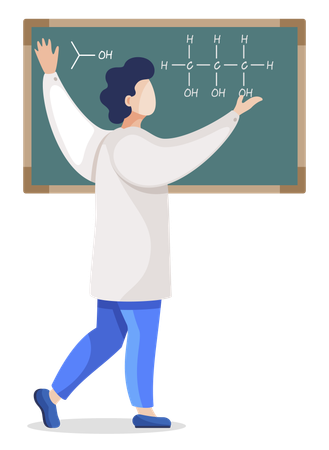 Professeur donnant un cours de chimie à un scientifique en laboratoire  Illustration